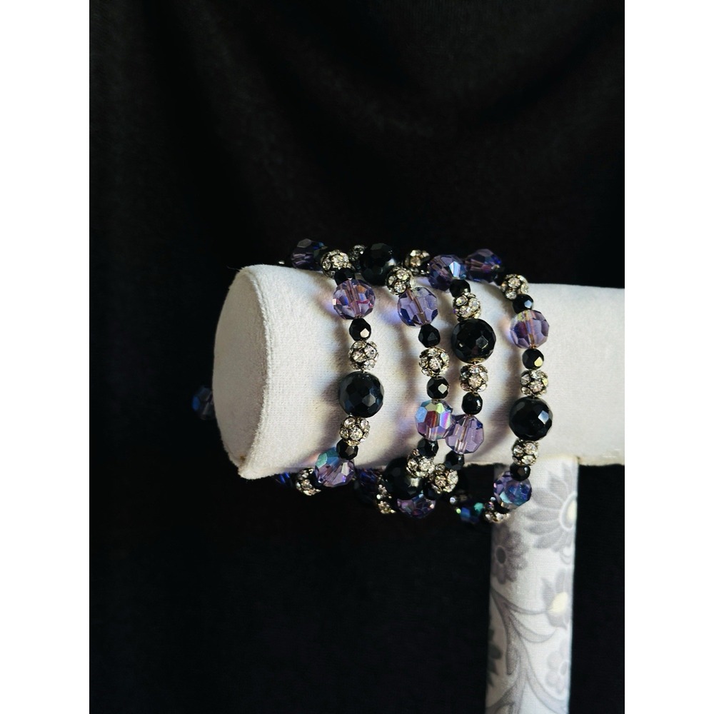 Iridescent Bracelet Purple & Black MultiBeads & Dangles Memory Wire for Any Size - Picture 13 of 16